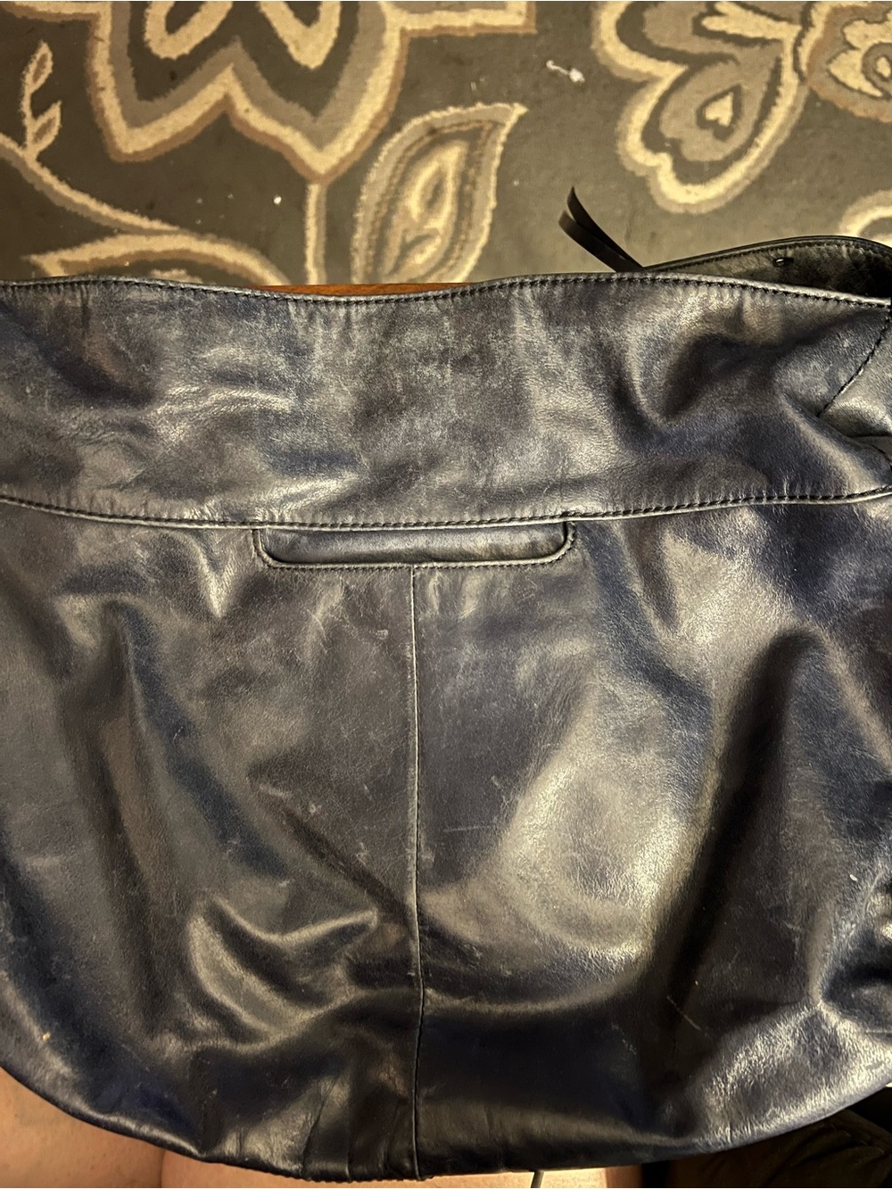 HOBO Navy Blue Leather Shoulder Bag Large 15x12 Gold Hardware - Picture 5 of 11